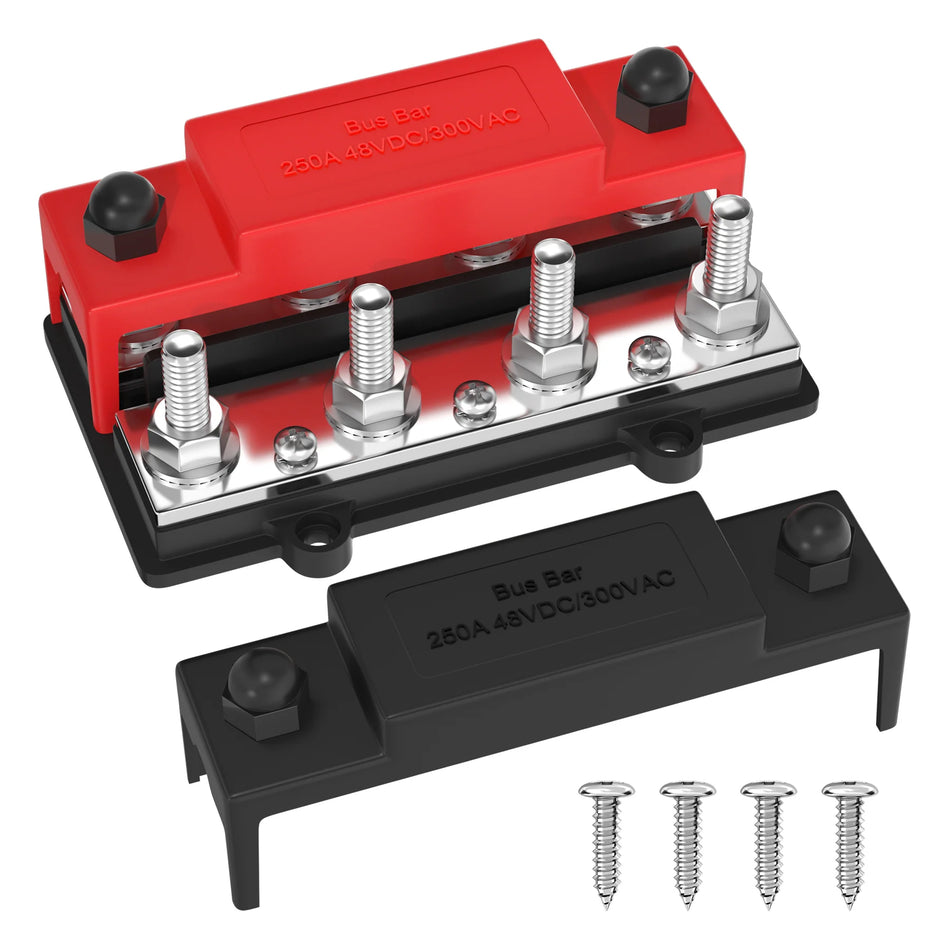 Jeu de barres double | 250A | 48V | 8 x M10, 6 x M4
