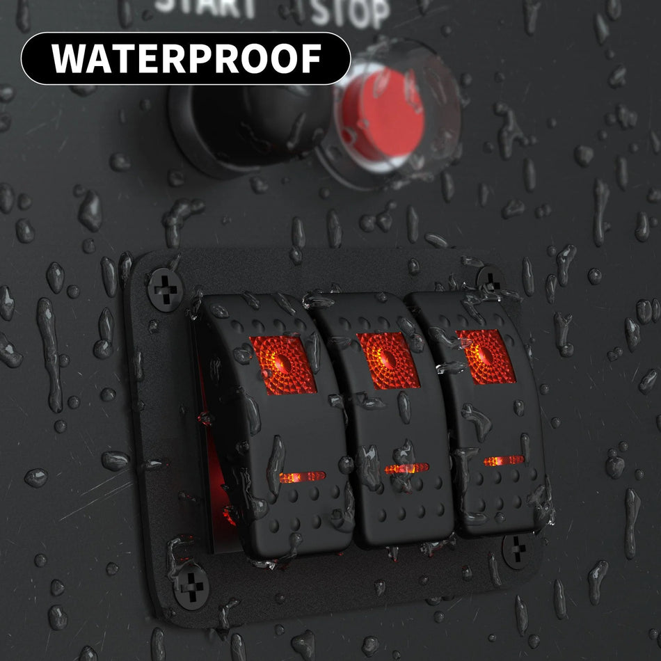 Panneau de commande en aluminium de qualité marine | 12V/24V | 3 voies pré-câblées, 5 broches