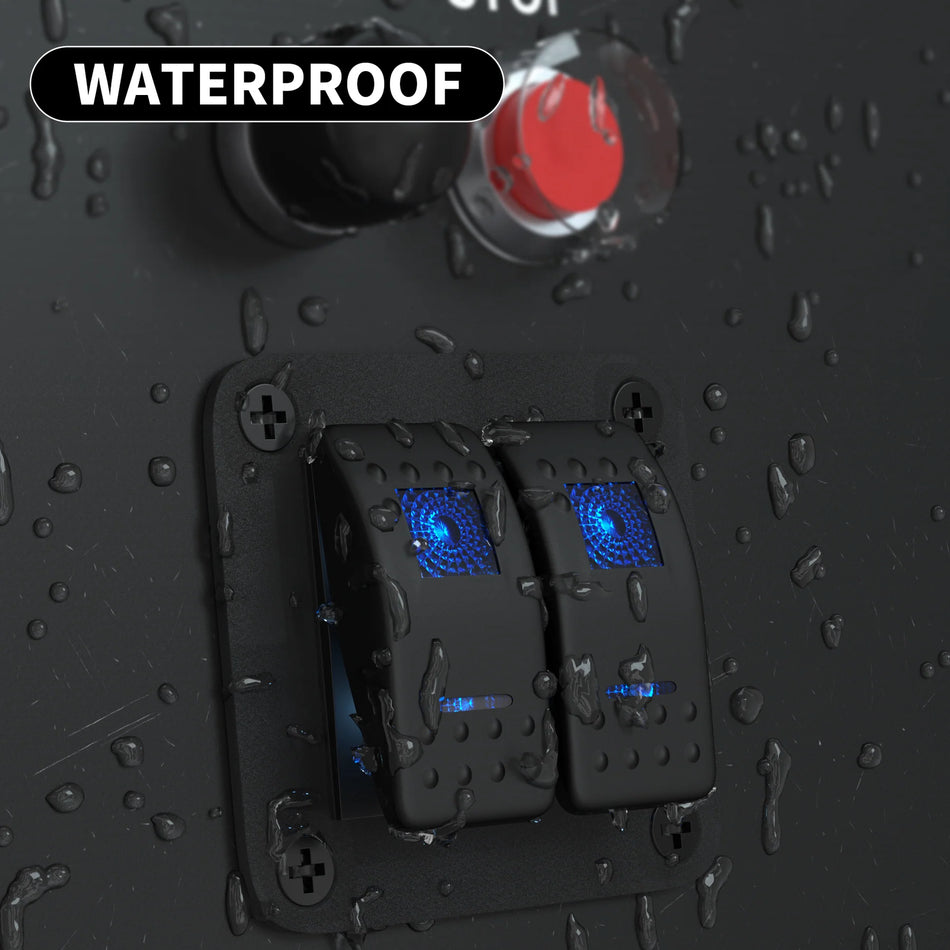 Panneau de commande en aluminium de qualité marine | 12V/24V | 2 voies pré-câblées, 5 broches