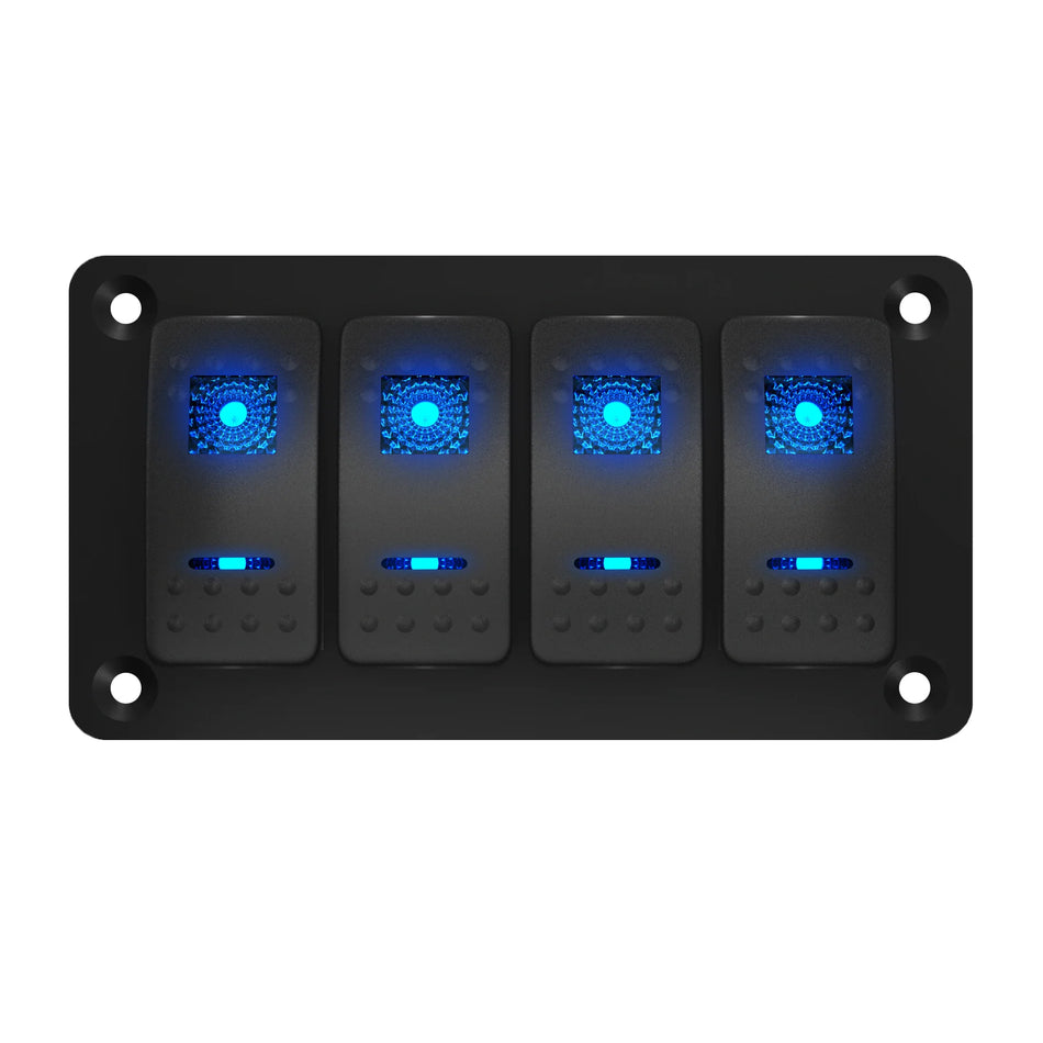 Panneau de commande en aluminium de qualité marine | 12V/24V | 4 voies pré-câblées, 5 broches