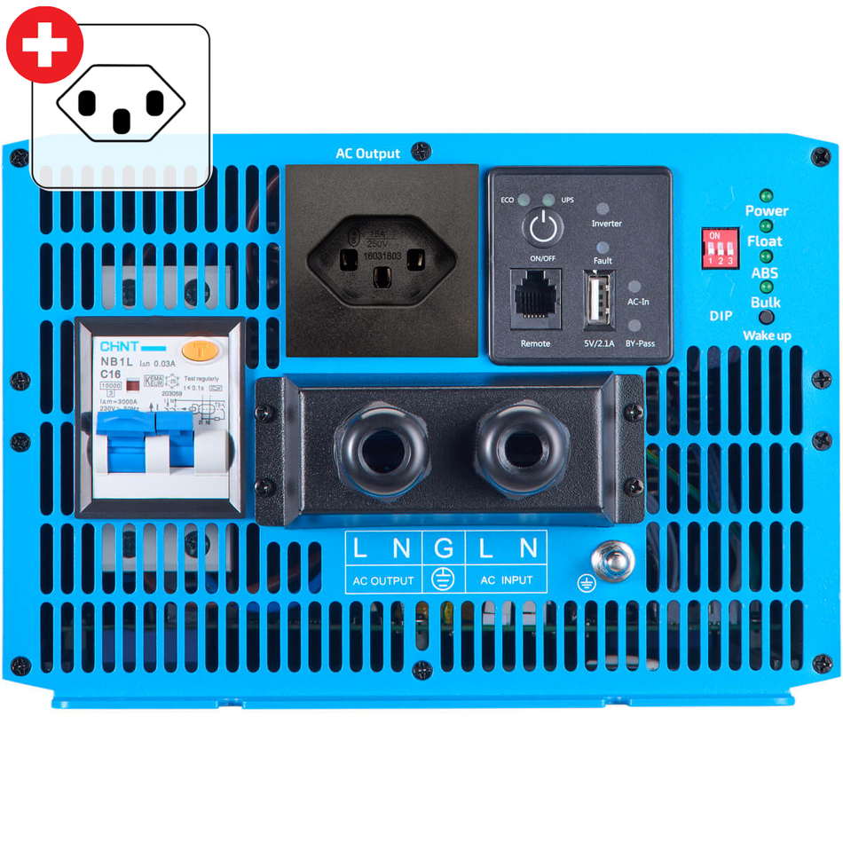 CSI 30 PRO 3000W/12V Sinus-Wechselrichter mit Netzvorrangschaltung und Ladegerät (CH-Stecker)