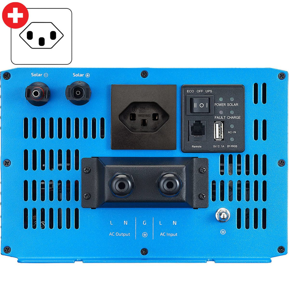 SSI 20 Sinus-Wechselrichter 2000W 24V mit Netzvorrang, Ladegerät & MPPT Laderegler (CH-Stecker)