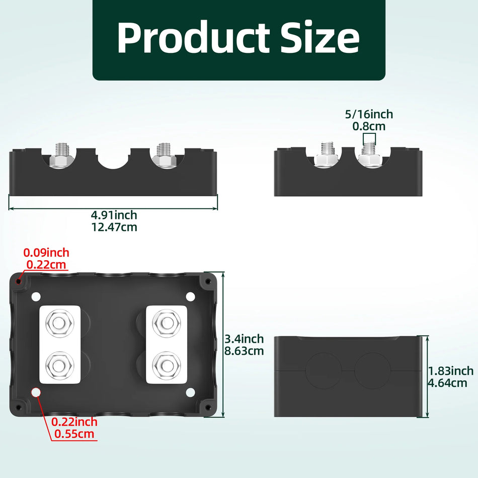 Double barre omnibus 400A avec boîtier de distribution étanche | 4 x M8