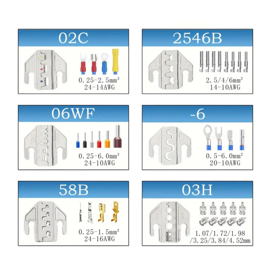 6 in 1 Crimpzange Set mit auswechselbaren Backen