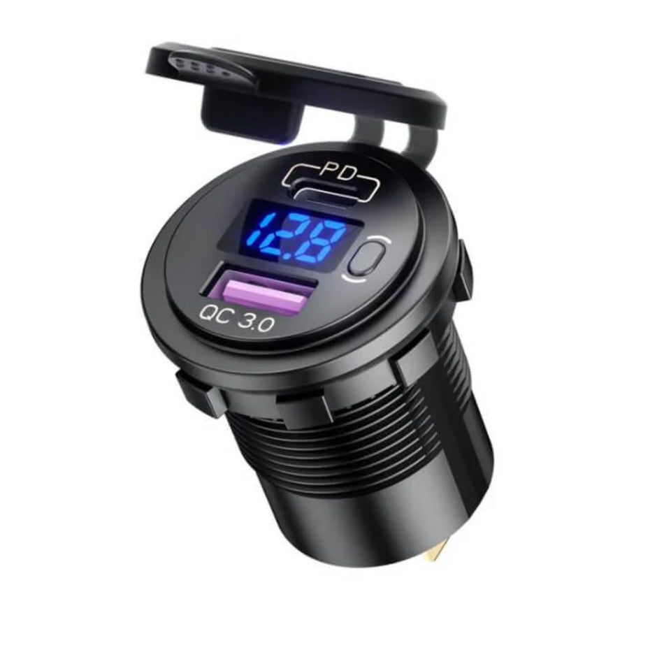 USB Einbaubuchse 48W | 1 x USB-C PD & 1 x USB-A | Quick Charge 3.0 | Mit On-/Off Schalter