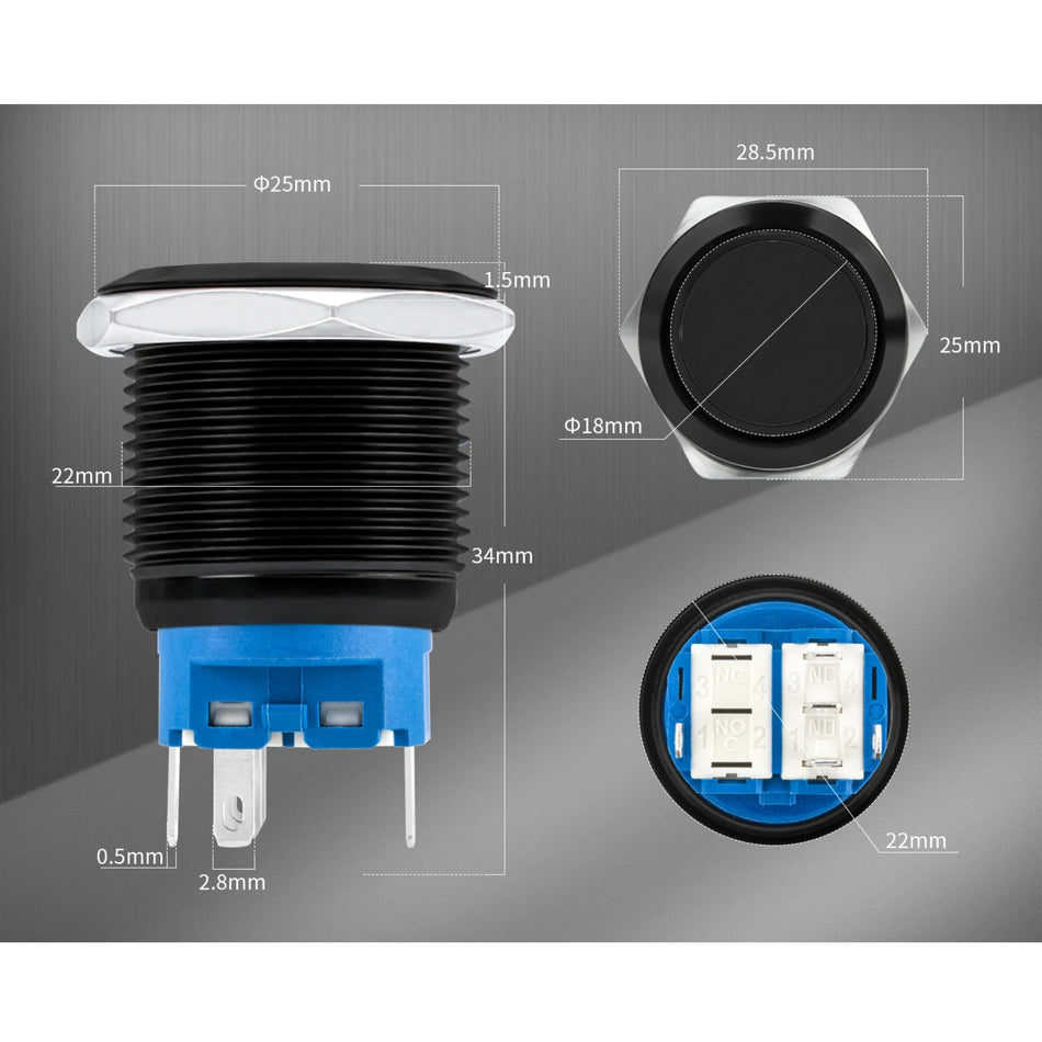 Beleuchteter 12V Taster mit Kabelbaum | 22mm einrastend