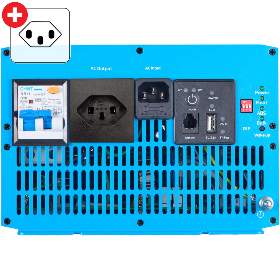 Inverter sinusoidale CSI 10 PRO 1000W/12V con circuito di priorità di rete e caricabatterie (spina CH)