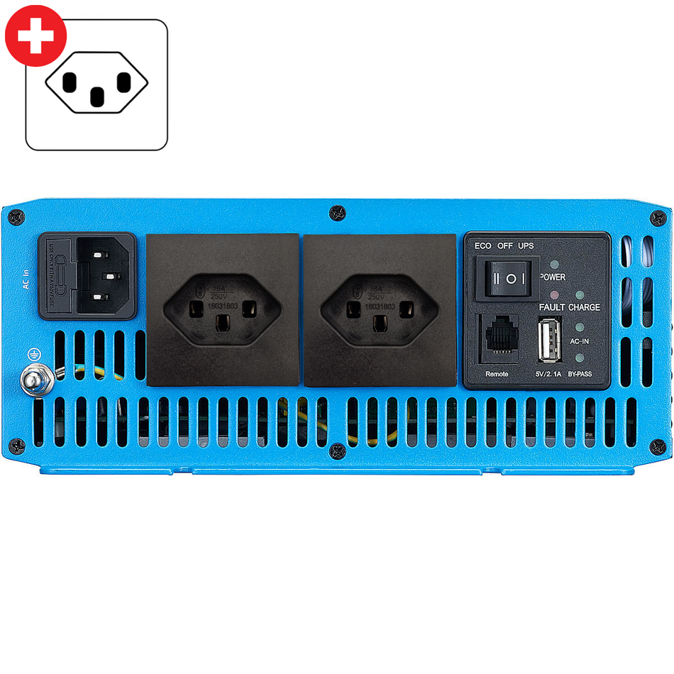 Inverter sinusoidale CSI 25 2500W 24V con circuito di priorità di rete e caricabatterie (spina CH)