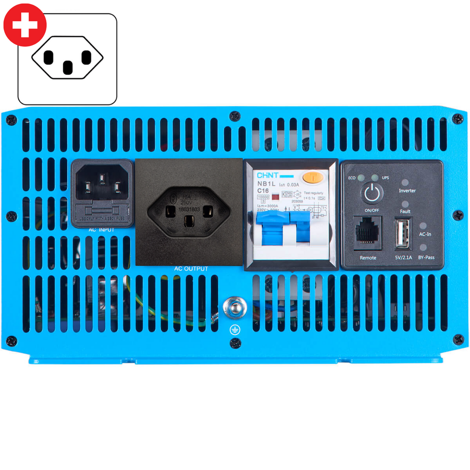 Inverter sinusoidale TSI 15 PRO 1500W/12V con circuito di priorità di rete (spina CH)