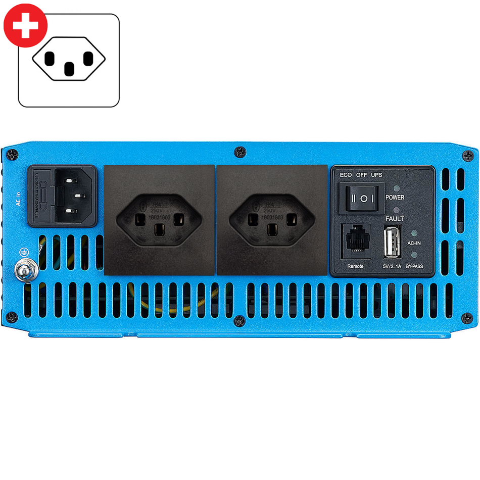 Inverter sinusoidale TSI 25 2500W 24V con circuito di priorità di rete (spina CH)