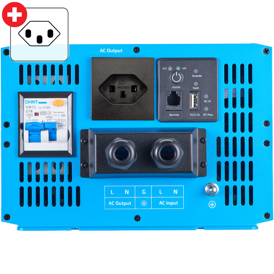 Inverter sinusoidale TSI 30 PRO 3000W/12V con circuito di priorità di rete (spina CH)