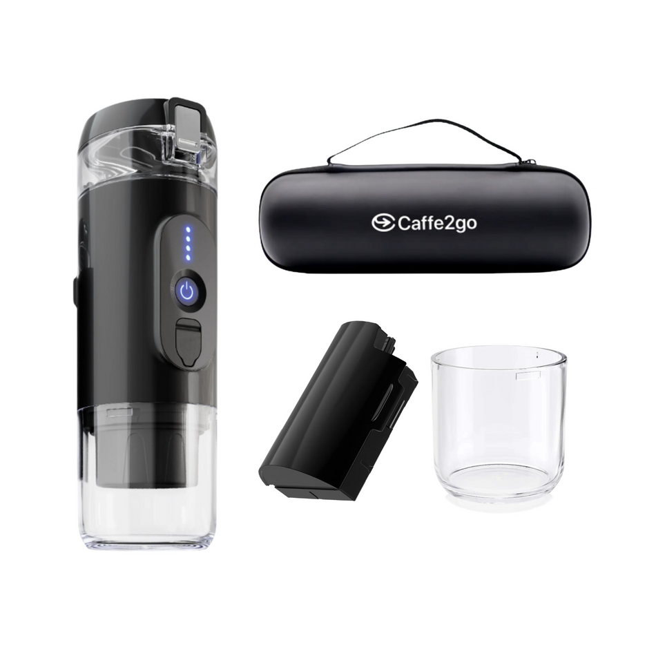 Presso XI - set macchina da caffè a batteria da viaggio (ricaricabile tramite USB-C) per capsule e polvere Nespresso